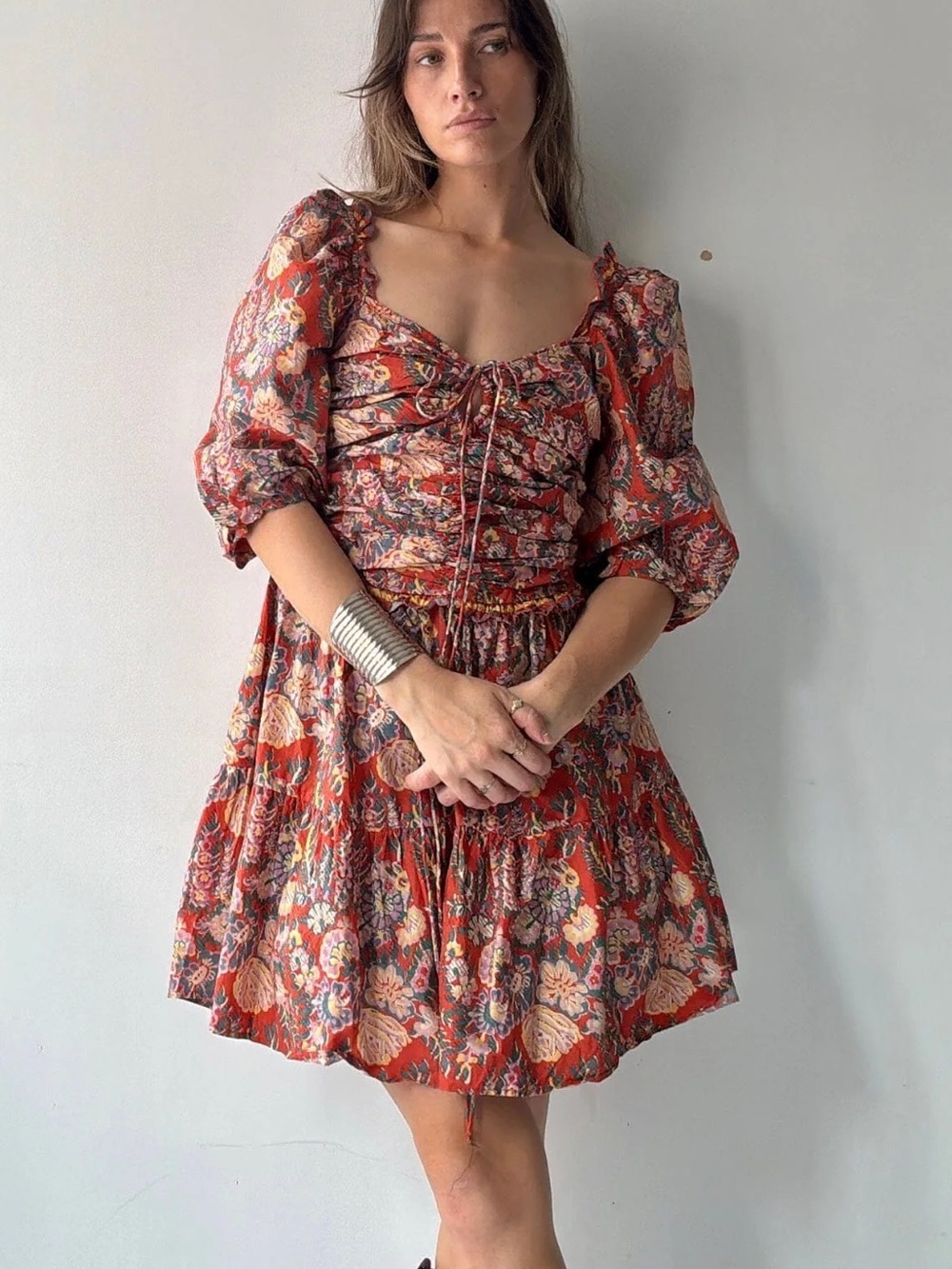 Anthropologie Love the Label Fleur Mini Dress Size Small Floral Smocked